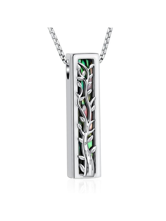 Abalone Shell Bar Urn Necklace for Ashes Tree of Life /Sunflower/Mountain Urn Cremation Jewelry Keepsake Memorial Pendant Bar Urn Necklace Memorial Jewelry Gifts for Women Men