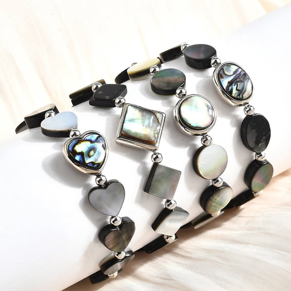 Abalone Shell Beads Stretch Bracelets with Brass Spacer Beads Rack Plating Long-Lasting Plated Mixed Shapes Platinum Inner Diameter: 2-1/4 inch(5.8cm)