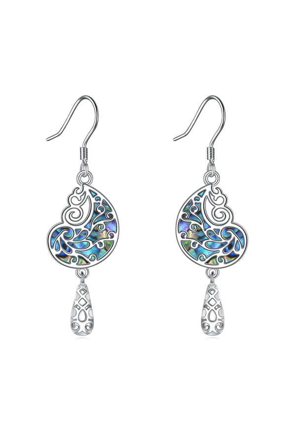 Abalone Shell Dangle Drop Earrings for Women 925 Sterling Silver Long Abalone Shell Filigree Earrings Jewelry Gift