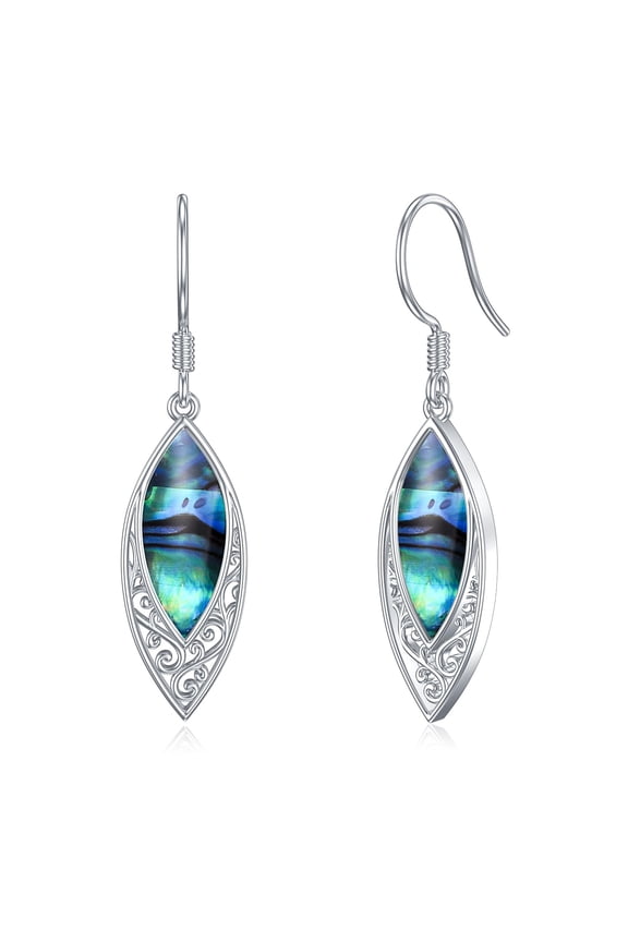 Abalone Shell Earrings 925 Sterling Silver Filigree Teardrop Dangle Dangling Earrings Ablone Drop Earrings Boho Jewelry Gift for Women