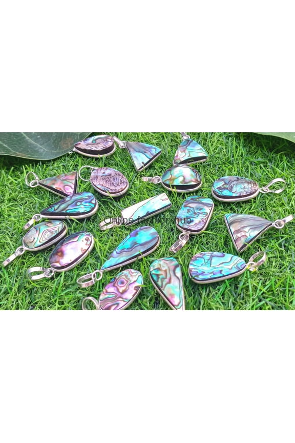 Abalone Shell Gemstone 925 Sterling Silver Plated Handmade Pendant 10 pcs