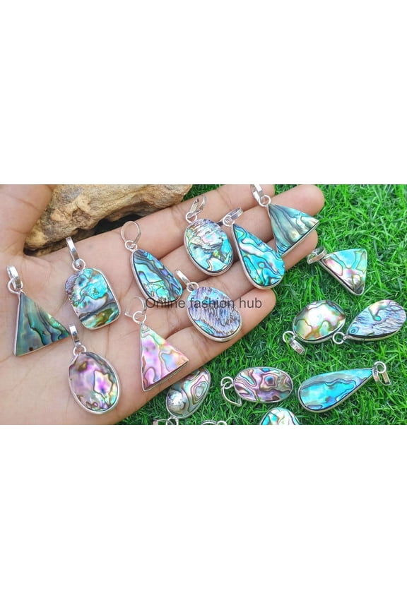 Abalone Shell Gemstone 925 Sterling Silver Plated Handmade Pendant 10 pcs