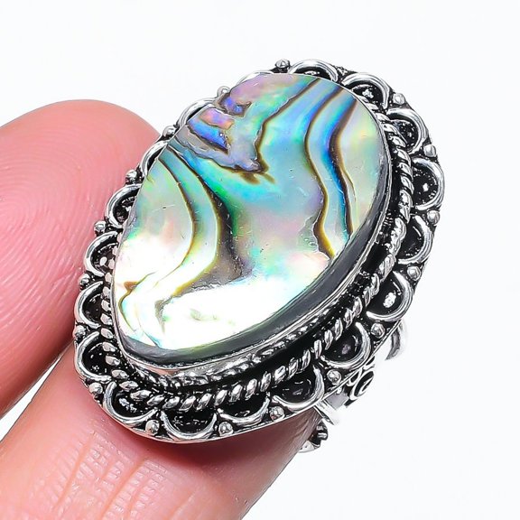 Abalone Shell Gemstone Adjustable Ring Handmade Amazing Vintage Jewelry VR 2784