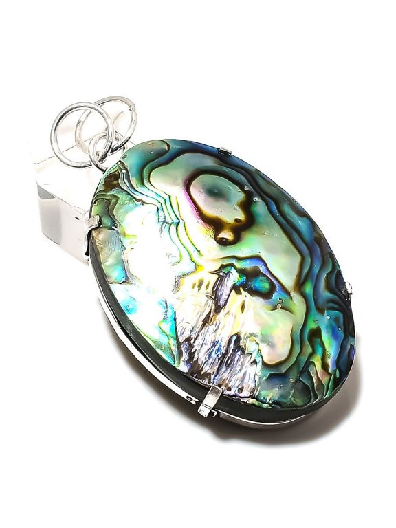 Natural Abalone Shell Gemstone 925 Sterling Silver Gift Pendant 2.56"