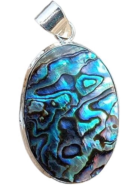 Abalone Shell Gemstone Pendant, Natural Abalone Shell Pendant, Genuine Birthstone, Bohemian Pendant, 925 Silver Sterling Pendant, Womens Pendant, Handmade Silver Jewelry, Christmas, Unisex Pendant