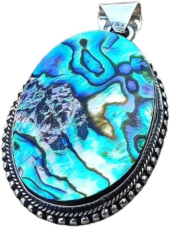 Abalone Shell Gemstone Pendant, Natural Abalone Shell Pendant, Genuine Birthstone, Bohemian Pendant, 925 Silver Sterling Pendant, Womens Pendant, Handmade Silver Jewelry, Christmas, Unisex Pendant