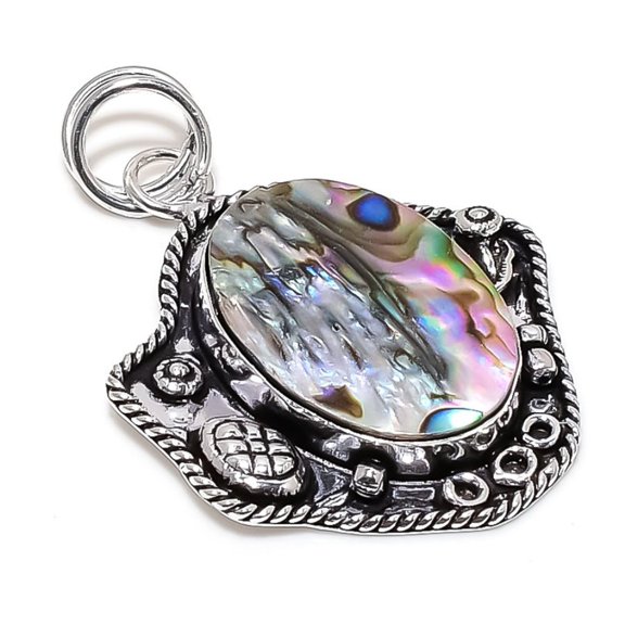 Abalone Shell Handmade 925 Sterling Silver Jewelry Pendant 2.09"