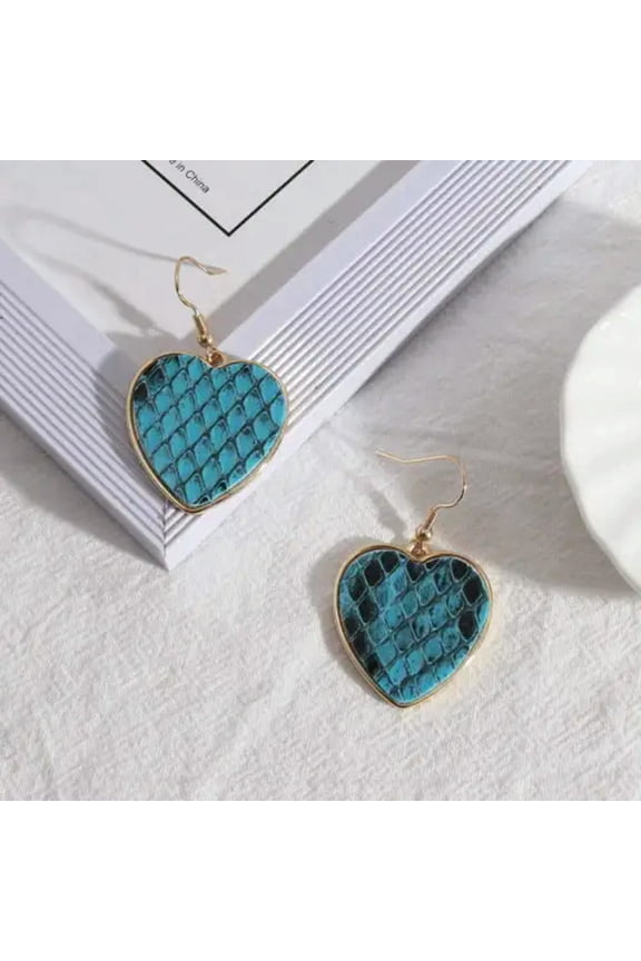 Abalone Shell Heart Drop Earrings Snakeskin Leather Hearts Women Dangle Jewelry
