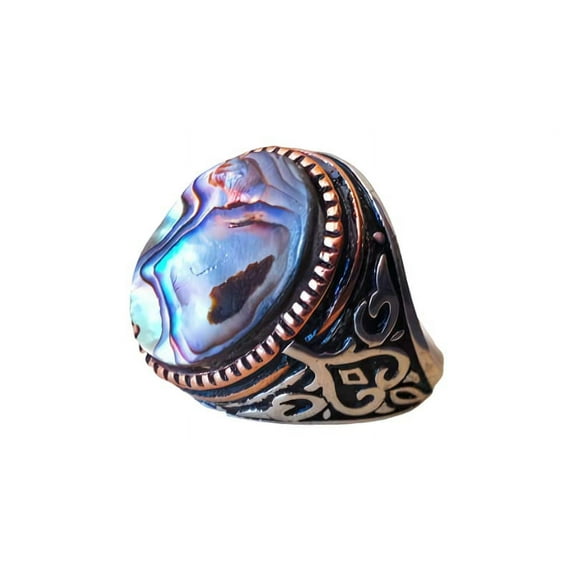 Abalone Shell Heavy Ring, Natural Abalone Shell, Birthstone Abalone Shell, Silver Jewelry, 925 Silver Ring, Birthday Gift, Heavy Mens Ring, Gemstone, Mans Designer Ring, Christmas, Mens Signet Ring