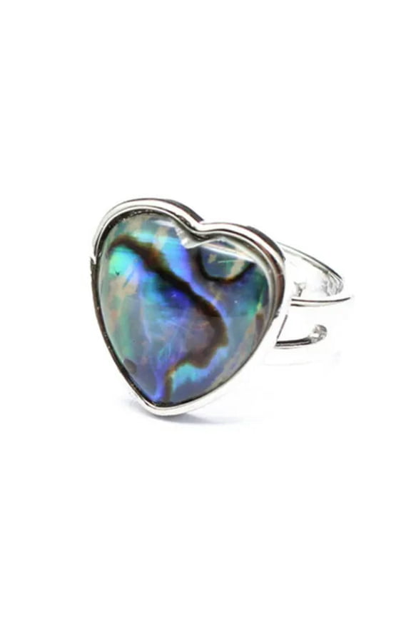 Abalone Shell Love Heart Ring Opening Ring Crystal Stone Quartz Round Oval Reiki