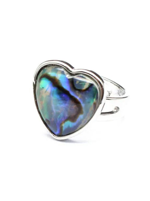 Abalone Shell Love Heart Ring Opening Ring Crystal Stone Quartz Round Oval Reiki