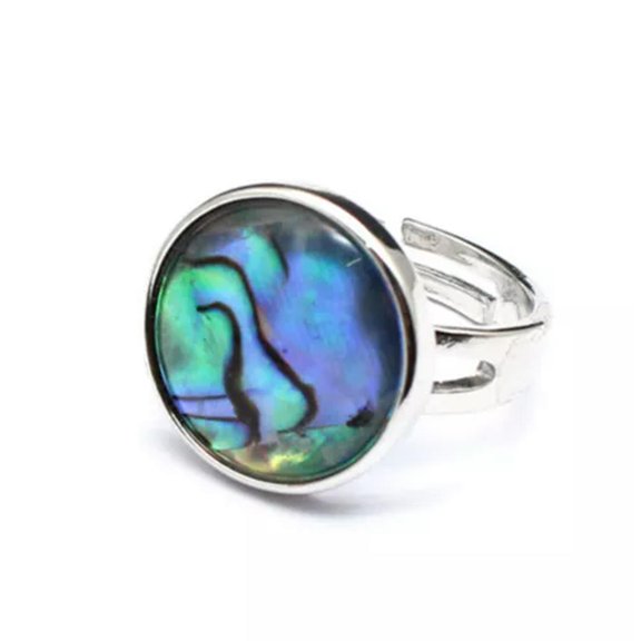 Abalone Shell Love Heart Ring Opening Ring Crystal Stone Quartz Round Oval Reiki