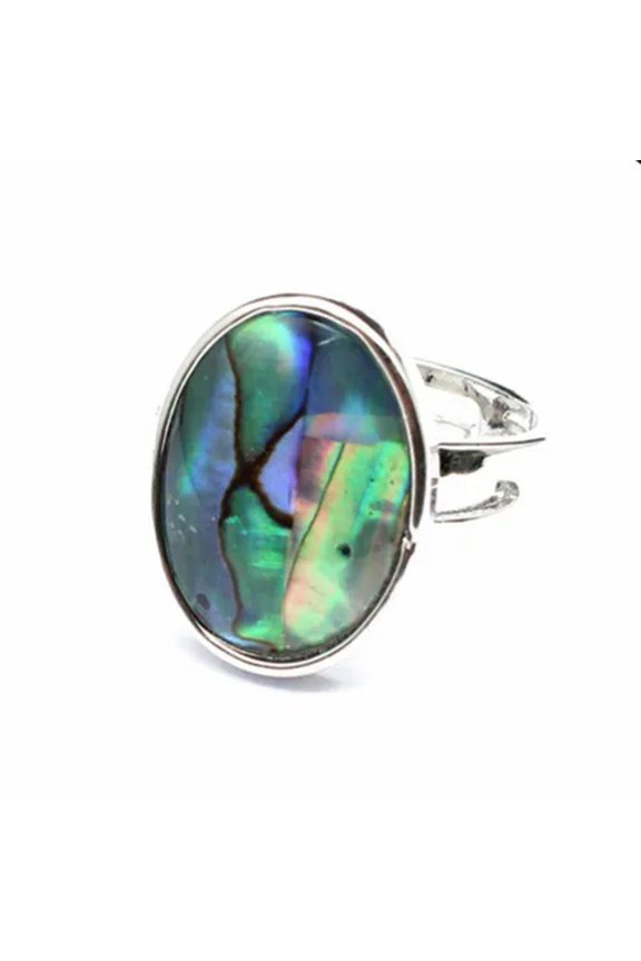 Abalone Shell Love Heart Ring Opening Ring Crystal Stone Quartz Round Oval Reiki