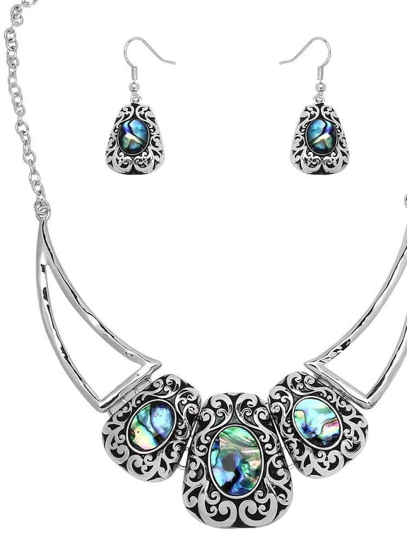Abalone Shell Necklace Earring Set High Polished 17 inch Chain