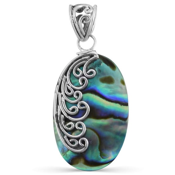 Abalone Pendant in 925 Sterling Silver - Natural Abalone Shell Pendants for Necklaces - Beach Charm Costume Western Boho Jewelry for Women - Anniversary Engagement Trendy Birthday Gifts
