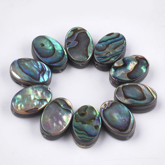 Abalone Shell/Paua Shell Beads Oval Green 12x8x3.5~4mm Hole: 1mm