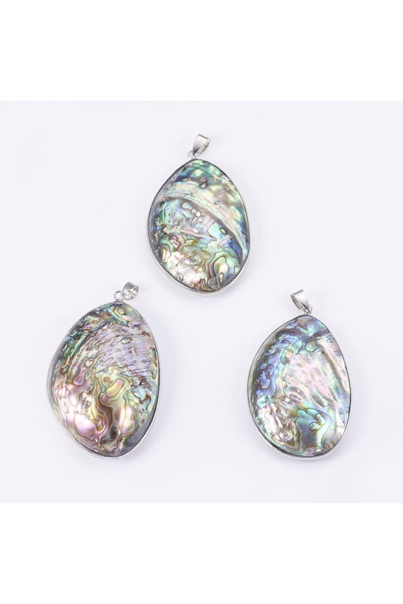 Abalone Shell/Paua Shell Big Pendants with Platinum Tone Brass Bail teardrop 56~60x34~37x11~15mm Hole: 4.5x8mm