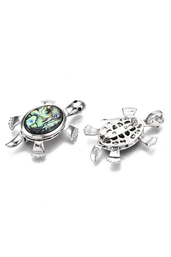 Abalone Shell/Paua Shell Brooch with Resin Bottom and Alloy Findings Tortoise Platinum 56x37.5x13mm Hole: 9x5mm