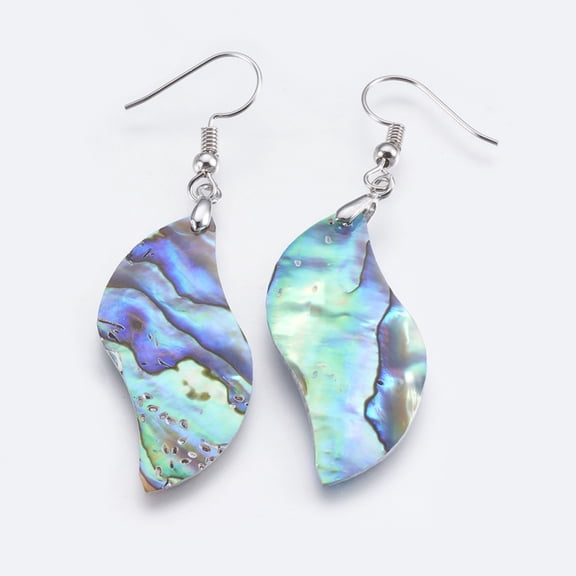 Abalone Shell/Paua Shell Dangle Earrings with Brass Findings Platinum 60.5~61mm Pin: 0.7mm