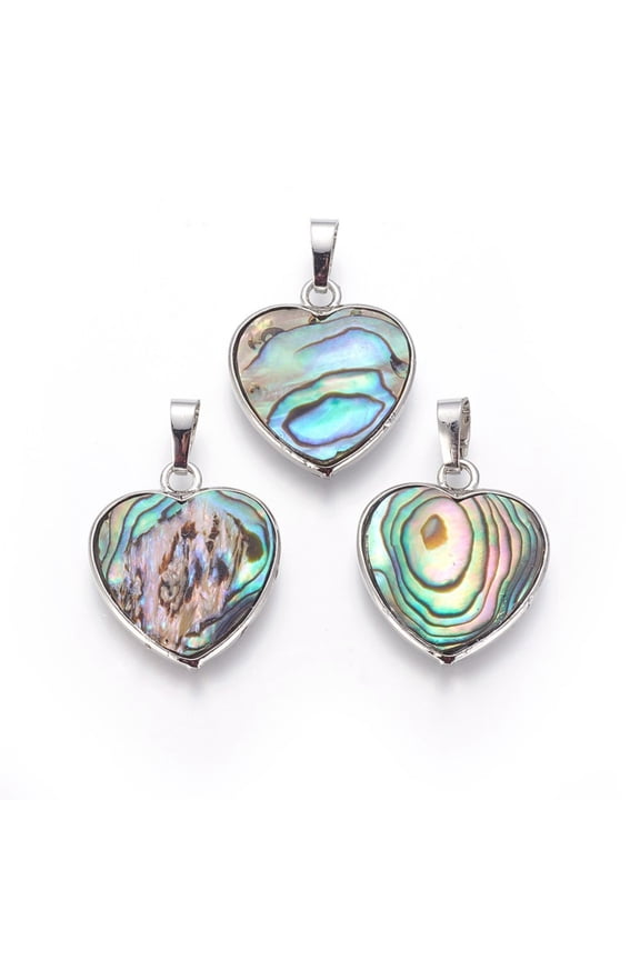 Abalone Shell/Paua Shell Pendants with Brass Findings Heart Platinum 25.5x21.5x3.5mm Hole: 4.5x7.5mm