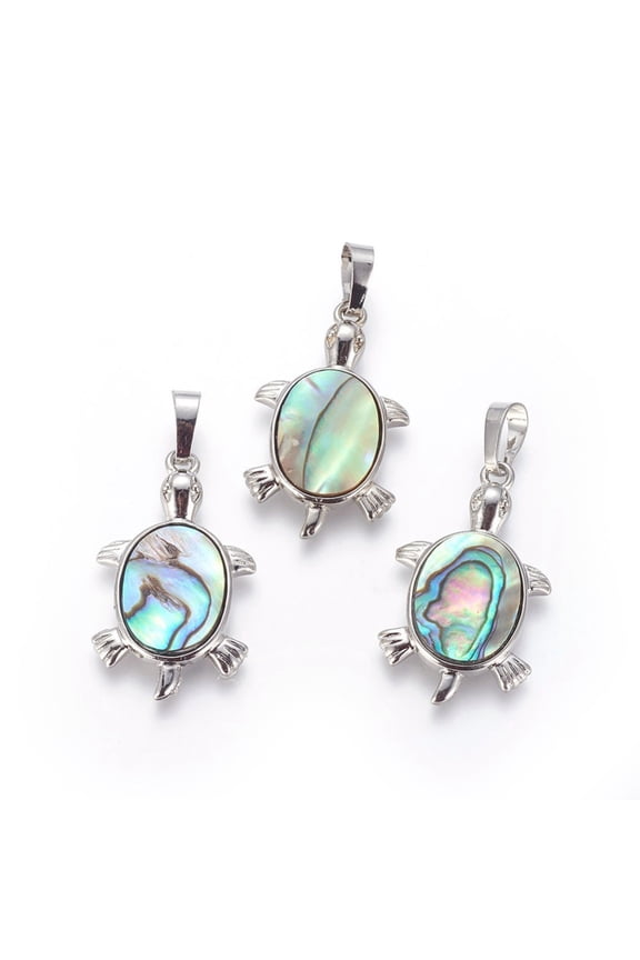 Abalone Shell/Paua Shell Pendants with Brass Findings Tortoise 31.5x18.5x3.5mm Hole: 4.5x6.5mm for DIY