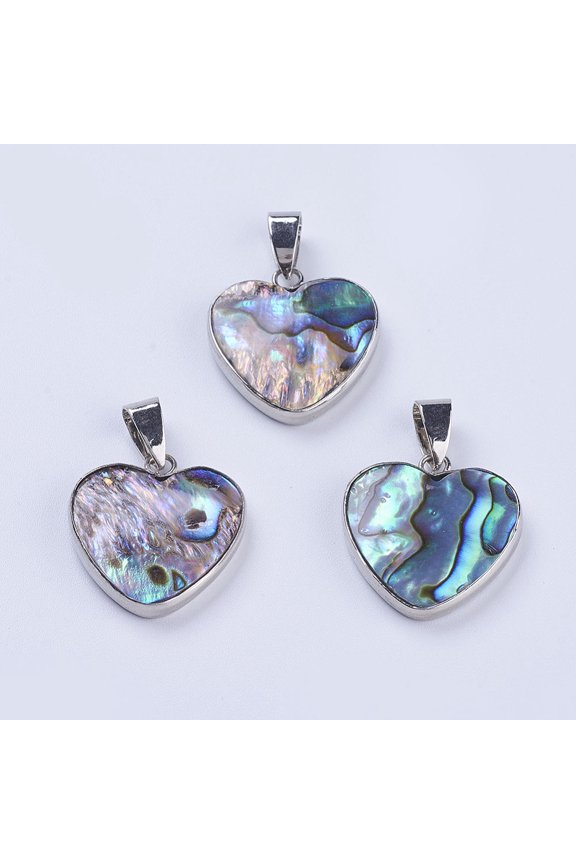 Abalone Shell/Paua Shell Pendants with Platinum Tone Brass Bail Heart Platinum 25x21.5x3.5mm Hole: 4.5x7.5mm