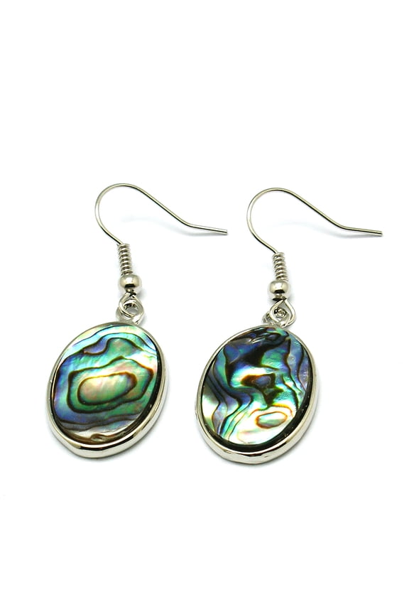 Abalone Shell/Paua ShellEarrings Single Side with Brass Earring Hooks Oval Colorful 40x15x3mm DIY