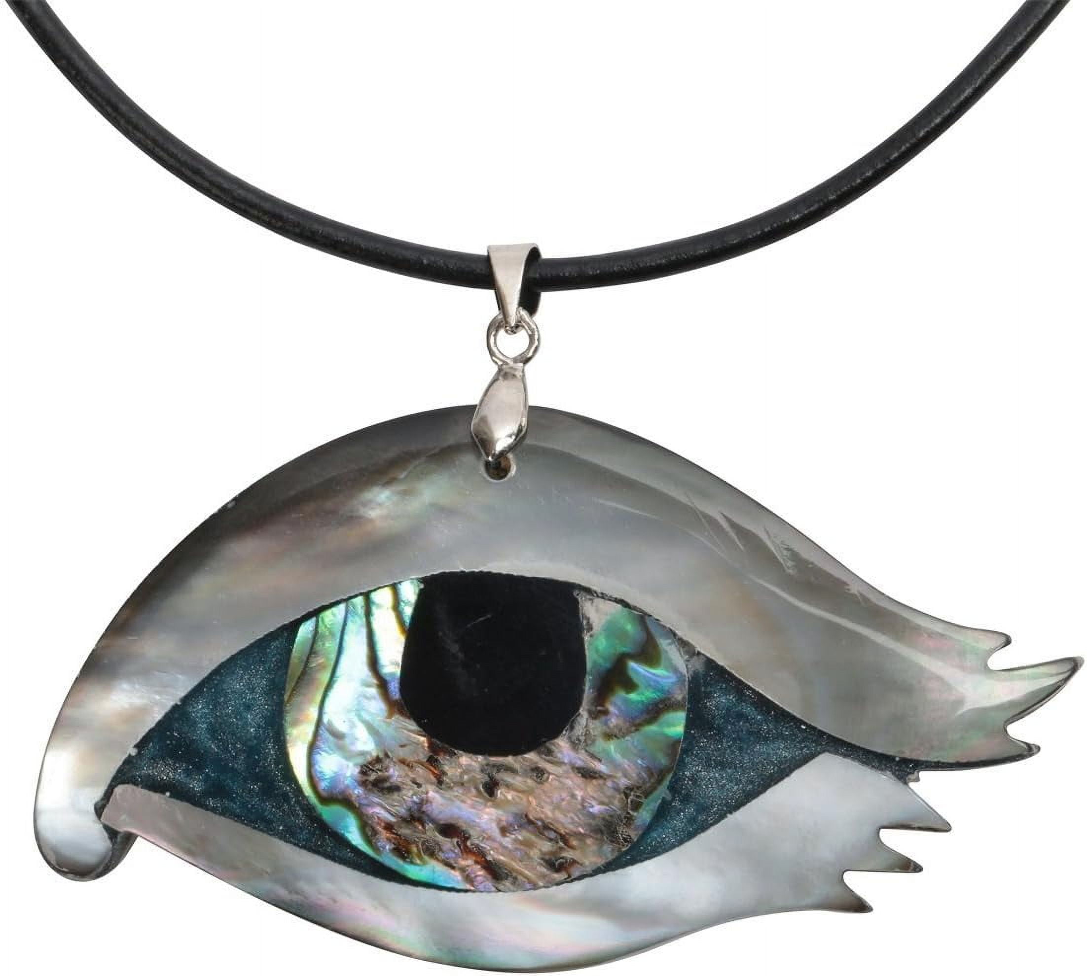 Abalone Shell Pendant Necklace ideal for Women Black Leather Cord 18" + 2"[x627]