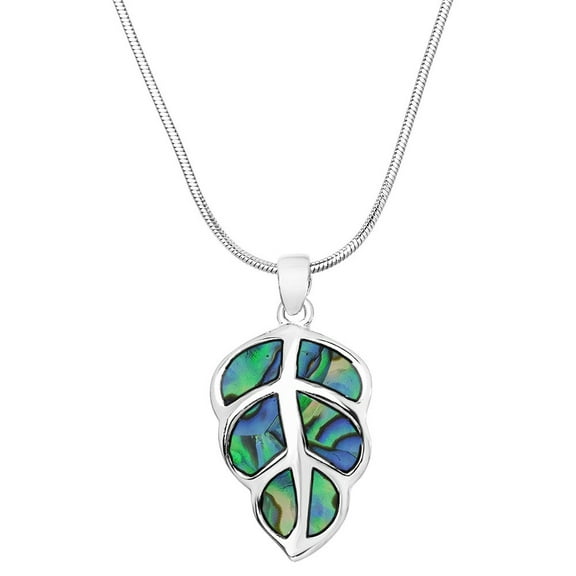Abalone Shell Pendant Necklace or Earring Rhodium Plated 17 Inch Snake Chain J0429