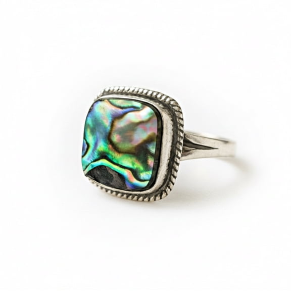 Abalone Shell Ring, 925 Solid Sterling Silver, Cushion Abalone Ring, Handmade Bohemian Ring