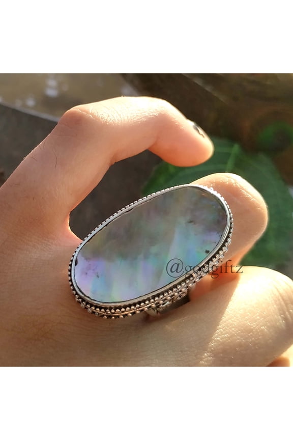 Abalone Shell Ring: 925 Sterling Silver Boho Gemstone