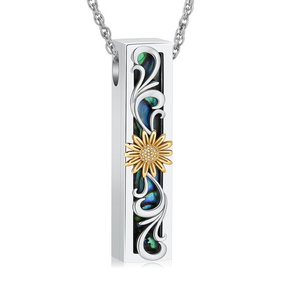 Abalone Shell Sunflower Cremation Jewelry Necklaces Vertical Bar Urn Necklaces for Ashes Memorial Keepsake Pendant for Women Men