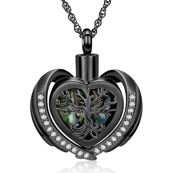 Abalone Shell Tree of Life Heart Shape Urn Necklace for Women With Crystal Memorial Cremation Jewelry Urn Ash Jewelry for Love Ones