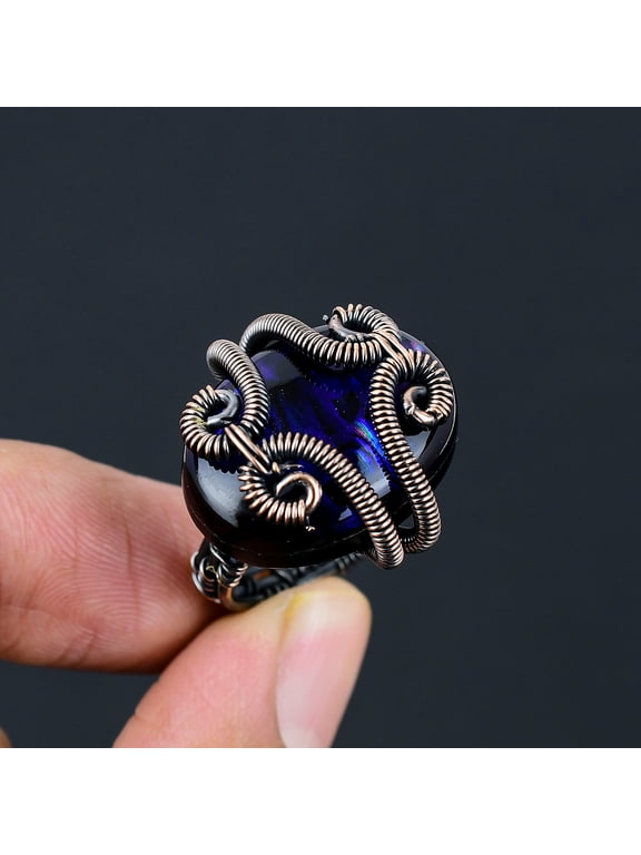 Abalone Shell Triplet Opal Gemstone Handmade Copper Wire Wrap Ring Size 5