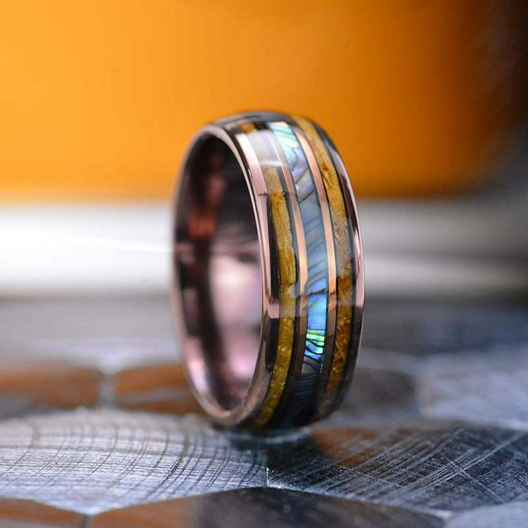 Abalone Shell Whiskey Barrel Wood Ring Men s Wedding Copper