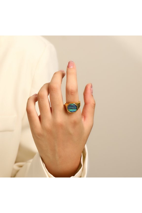 Abalone Shells Streamer Rings 14K Gold Female Personality Light Luxury Simple Ring Fashion Jewelry