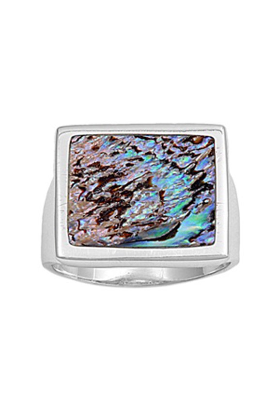 Abalone Square Elegant Ring .925 Sterling Silver Band Jewelry Female Male Unisex Size 5