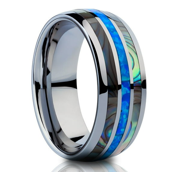 Abalone Tungsten Ring,Silver Wedding Ring,Tungsten Carbide Ring,Engagement Ring,8mm Ring