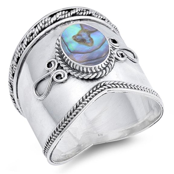 Abalone Wide Bali Ring .925 Sterling Silver Rope Design Band Jewelry Female Male Unisex Size 10