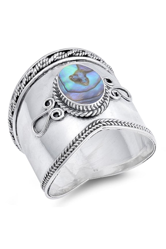 Abalone Wide Bali Ring .925 Sterling Silver Rope Design Band Jewelry Female Male Unisex Size 9