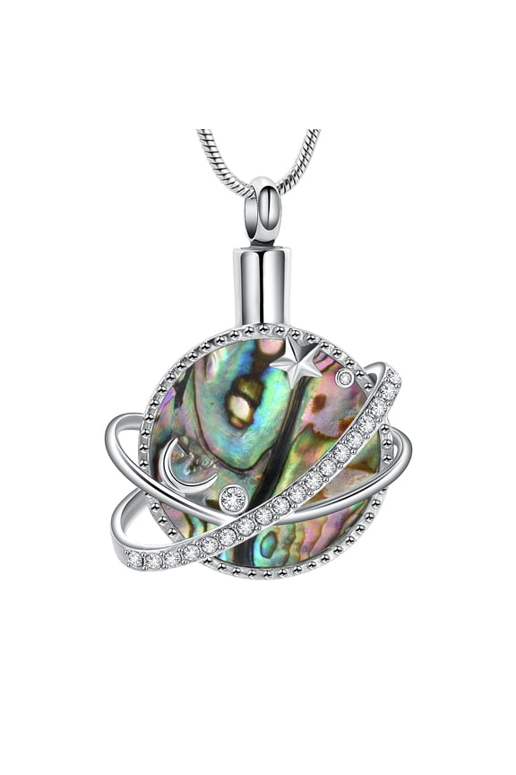 Abalone shell / Moonstone Planet Urn Necklace for Ashes Cremation Jewelry for Ashes Jewelry Gifts for Nature Lovers Keepsake Memorial Jewelry for Women