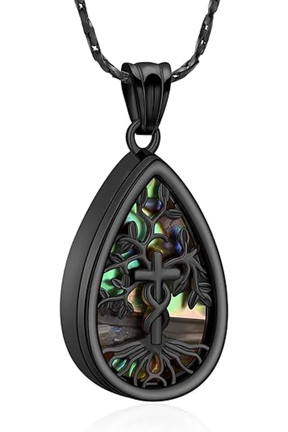 Abalone shell Urn Necklace for Ashes Teardrop Ashes Pendant Necklace Cremation Jewelry Keepsake Memorial Gifts for Mother Grandma Wife Mom Girlfriends Love Ones