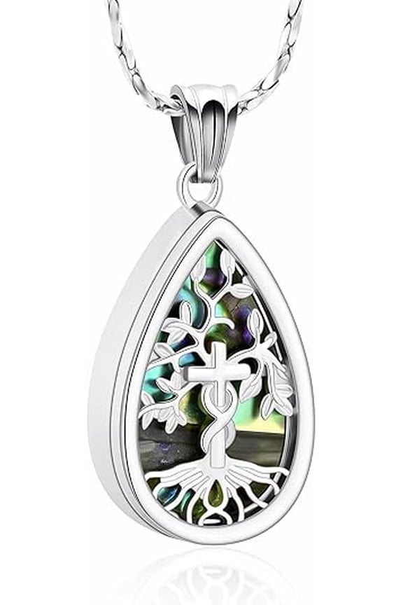 Abalone shell Urn Necklace for Ashes Teardrop Ashes Pendant Necklace Cremation Jewelry Keepsake Memorial Gifts for Mother Grandma Wife Mom Girlfriends Love Ones