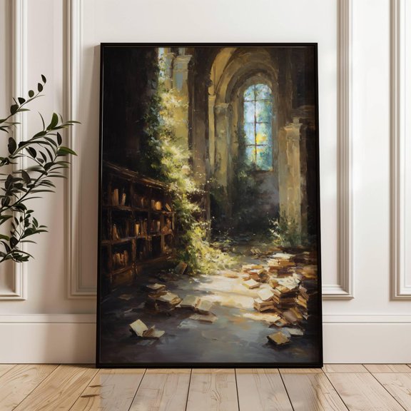 Abandoned Cathedral Library Dark Academia Victorian Art, Unframed Paper Poster 8x10in