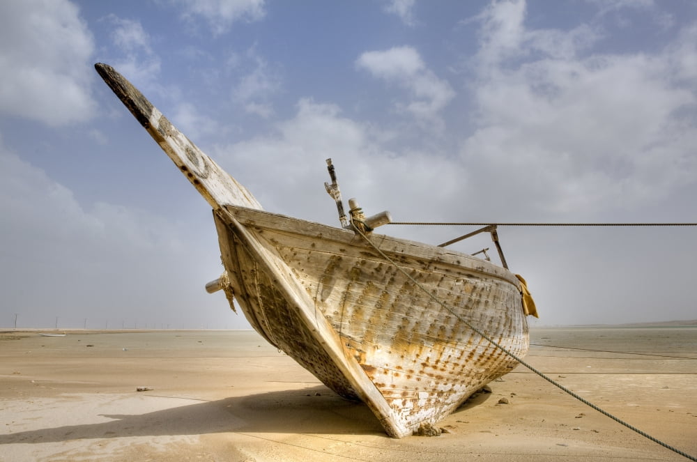 Abandoned Dhow On Beach Ras Al Hadd Oman Canvas Art - Lizzie Shepherd Design Pics (17 x 11)