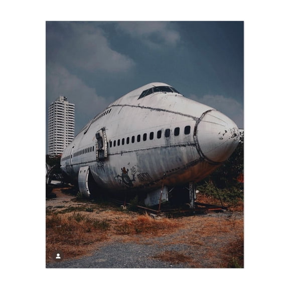 Abandoned Flight: A Giant Left Behind - Bangkok Thailand Photography Airplane Graffiti Vintage Architecture Rustic Travel Poster Unframed Wall Art Print 18 x 24 inches