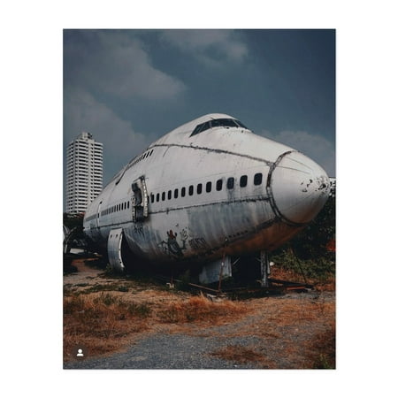 Abandoned Flight: A Giant Left Behind - Bangkok Thailand Photography Airplane Graffiti Vintage Architecture Rustic Travel Poster Unframed Wall Art Print 36 x 48 inches