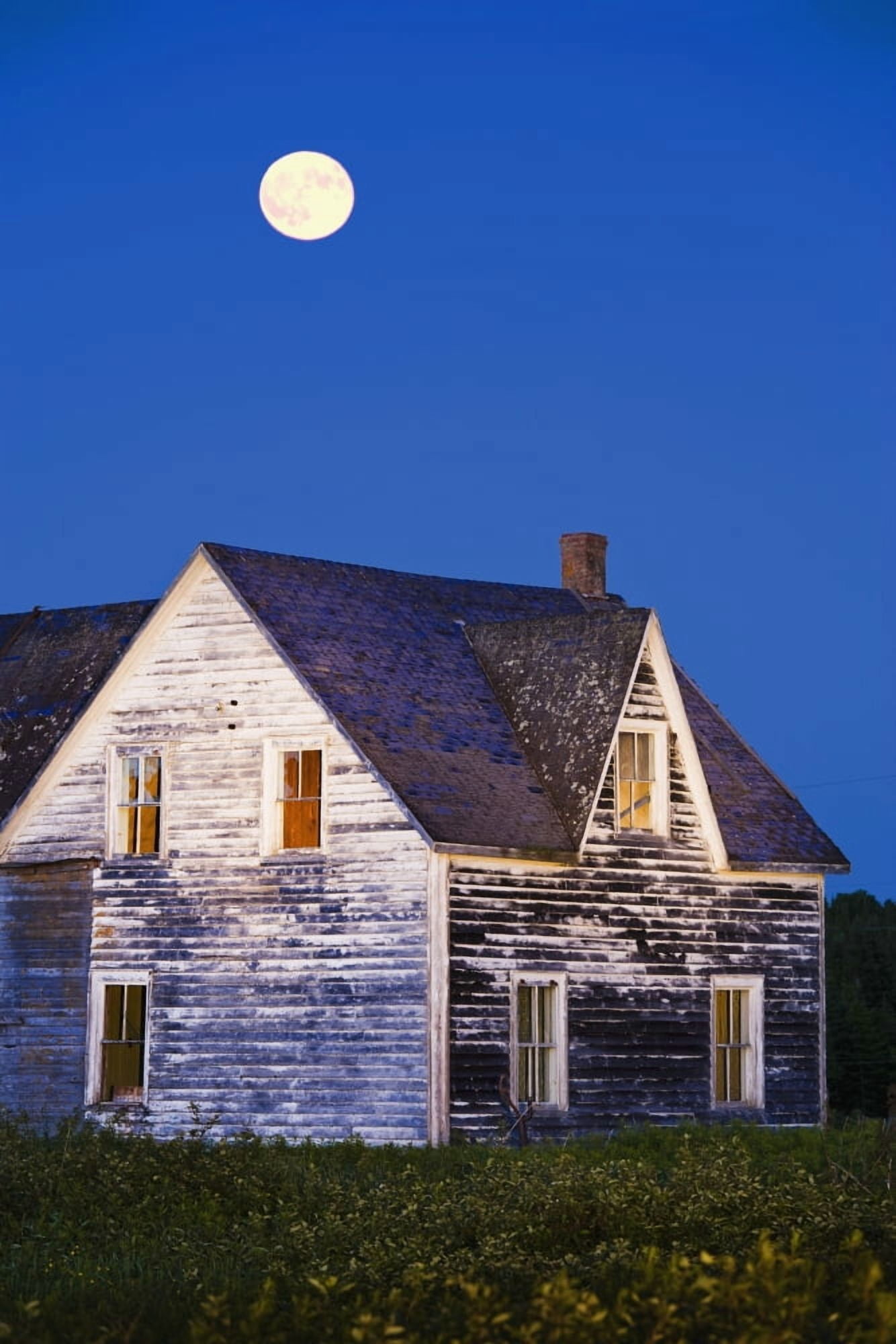 Abandoned House And Moon At Dusk Perce Gaspesie Quebec Canvas Art - Yves Marcoux Design Pics (11 x 17)