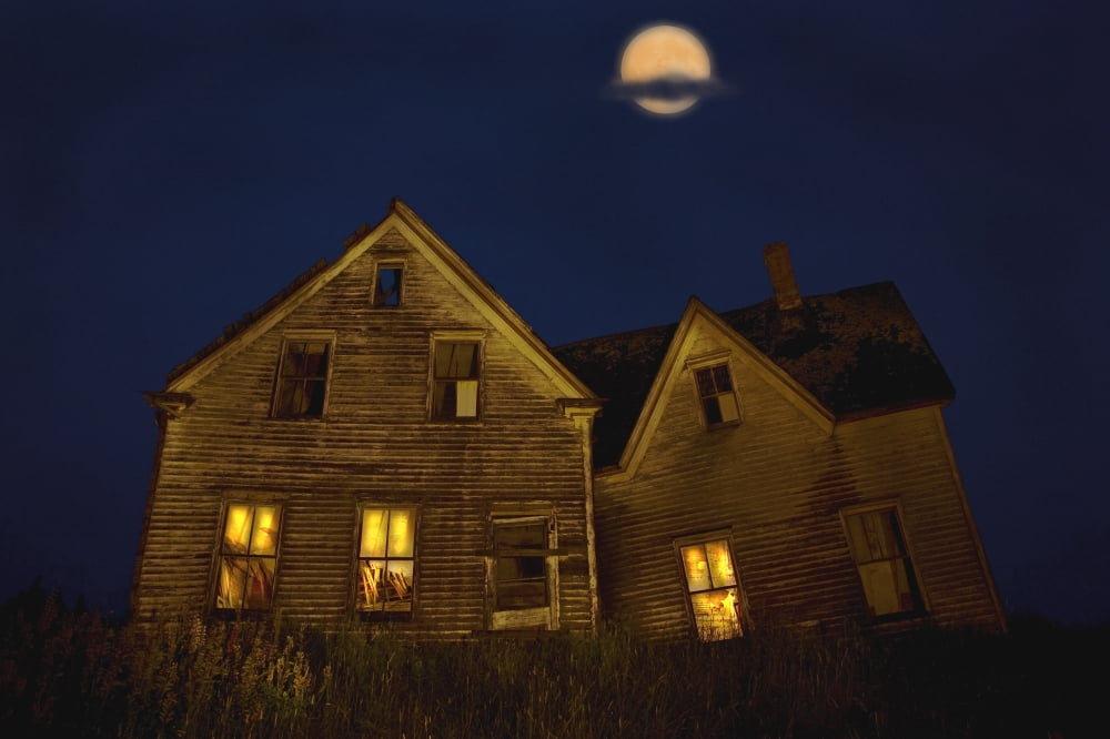 Abandoned House At Night Under Full Moon Little Sands Prince Edward Island Canvas Art - John Sylvester Design Pics (17 x 11)