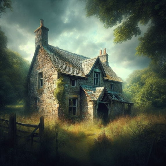 Abandoned House Digital Painting - 12" x 18" Art Print Wall Decor